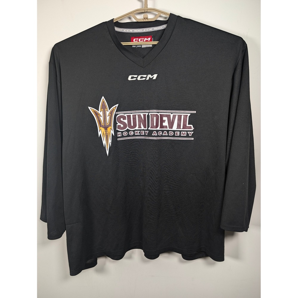 CCM Mens Hockey Jersey Sun Devil Academy Goalie Cut Polyester Black Senior G